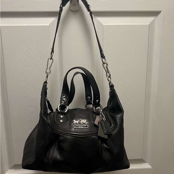 👜Vintage Coach Madison Audrey purse black genuine leather purple interior NWOT - Picture 2 of 13